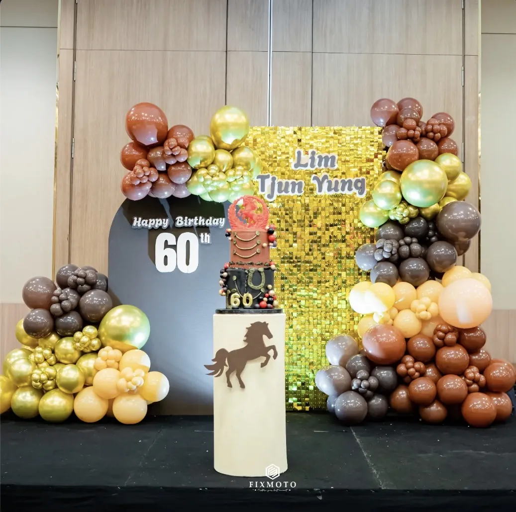 Dekorasi balon elegan warna emas cokelat untuk ulang tahun