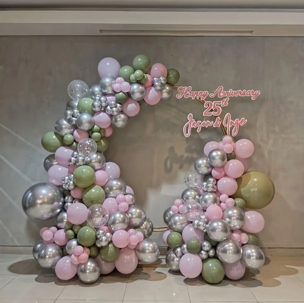 Dekorasi balon pastel pink silver untuk anniversary